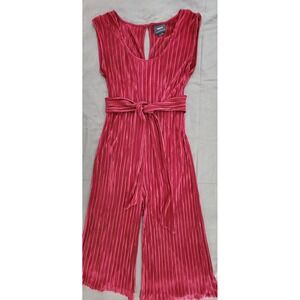Anthropologie Womens 8 Maeve Sonata Jumpsuit Burgundy Pleated Wide Leg Belted